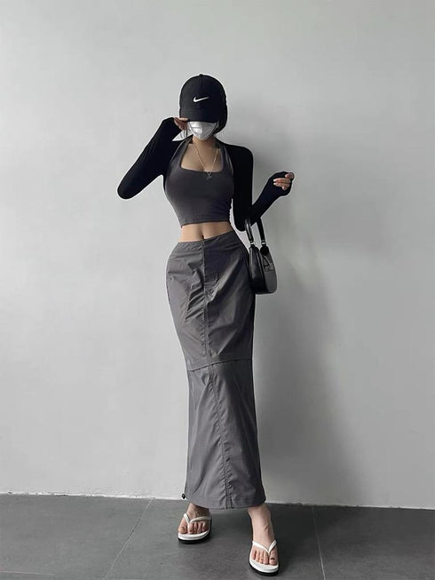 Mo.Studio  Mid Length Multi-Pocket Cargo Skirts
